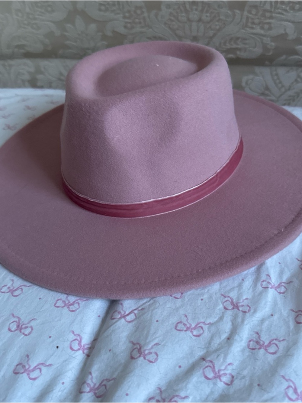 Pink Wide Brim Wool Fedora Hat - Unbranded